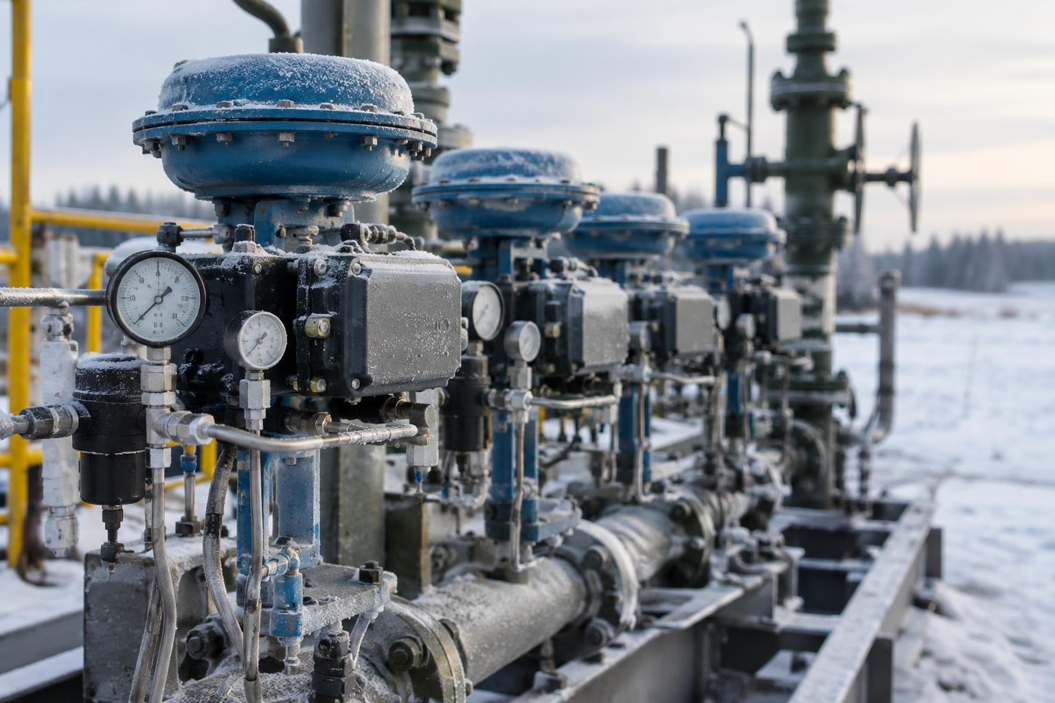 Pneumatic controllers and gauges on a frosted wellhead skid